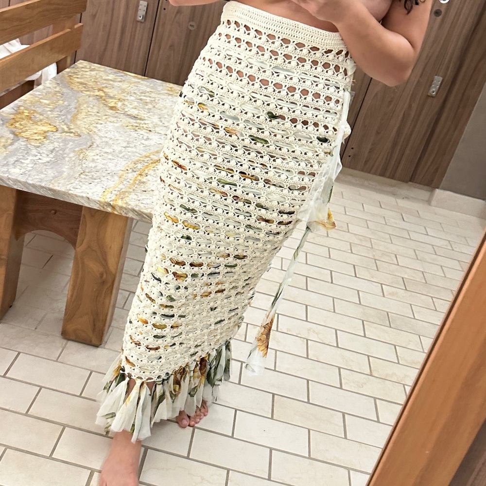 Oscar de la Renta floral-print crochet skirt - Size 2